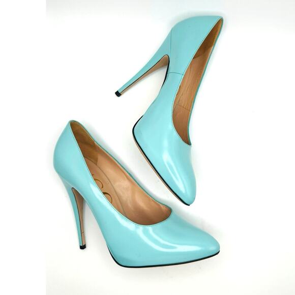 GUCCI GLOSSED-LEATHER PUMPS 110MM ELAISA LEATHER PUMPS IN Mint Green 39.5 - Picture 11 of 16